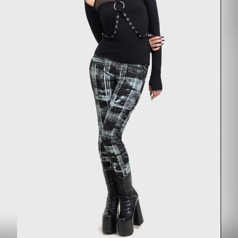 Killstar Black and Green Plaid Skinny Pants Size S and M